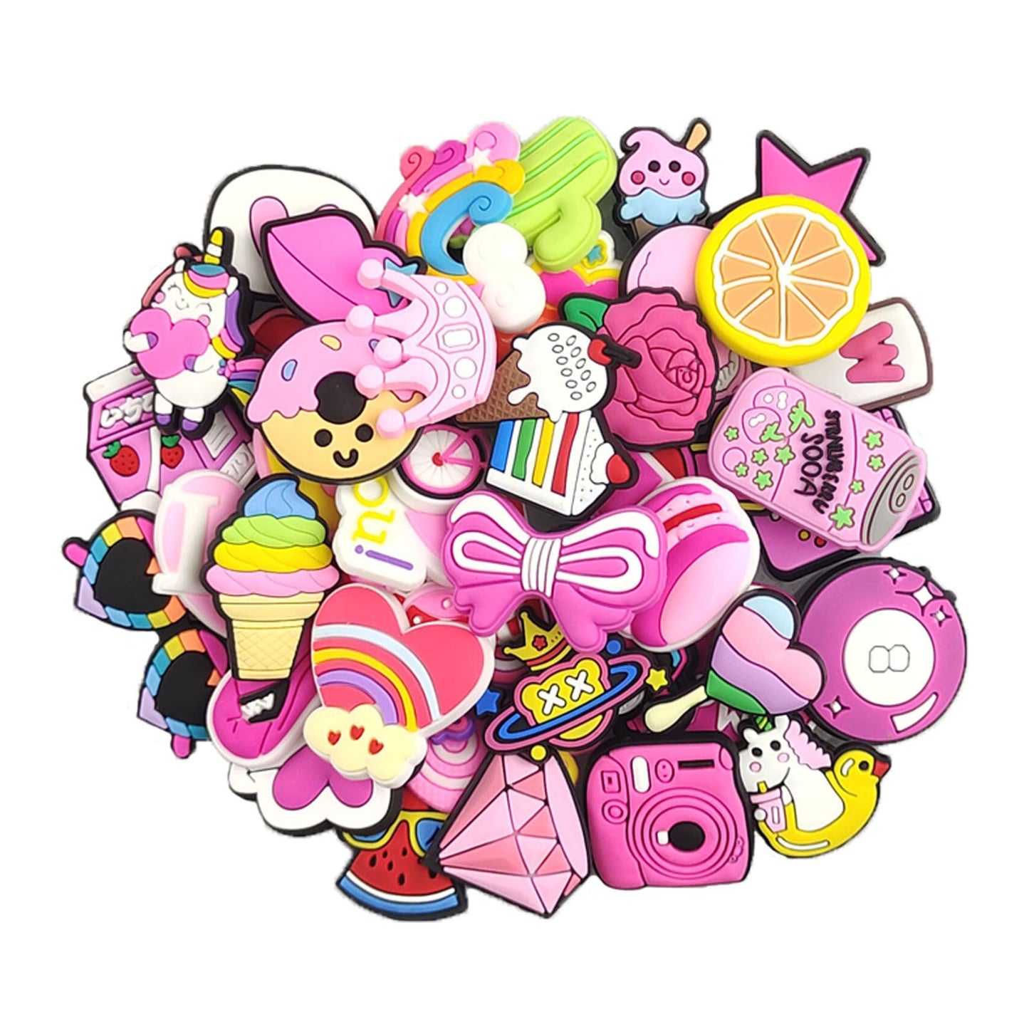 XQUESTION 35,50,100Pcs Random Shoe Charms for Girls Cartoon Cute PVC Shoes Accessories Charms,Lovely Charms Pack for Kids,Kawaii Pink Charms Shoe Decorations & Bracelet Wristband Party Gifts