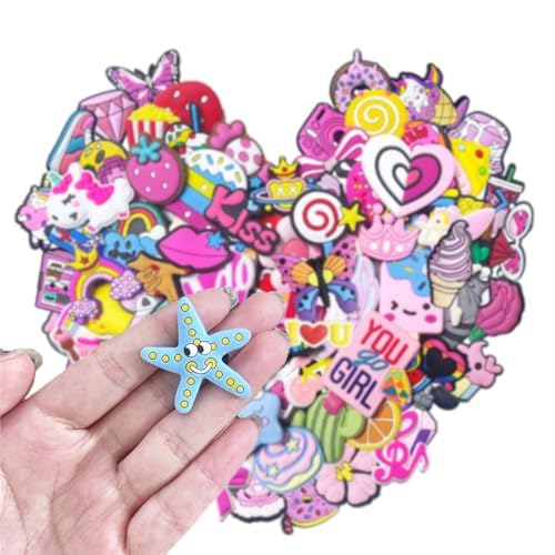 XQUESTION 35,50,100Pcs Random Shoe Charms for Girls Cartoon Cute PVC Shoes Accessories Charms,Lovely Charms Pack for Kids,Kawaii Pink Charms Shoe Decorations & Bracelet Wristband Party Gifts