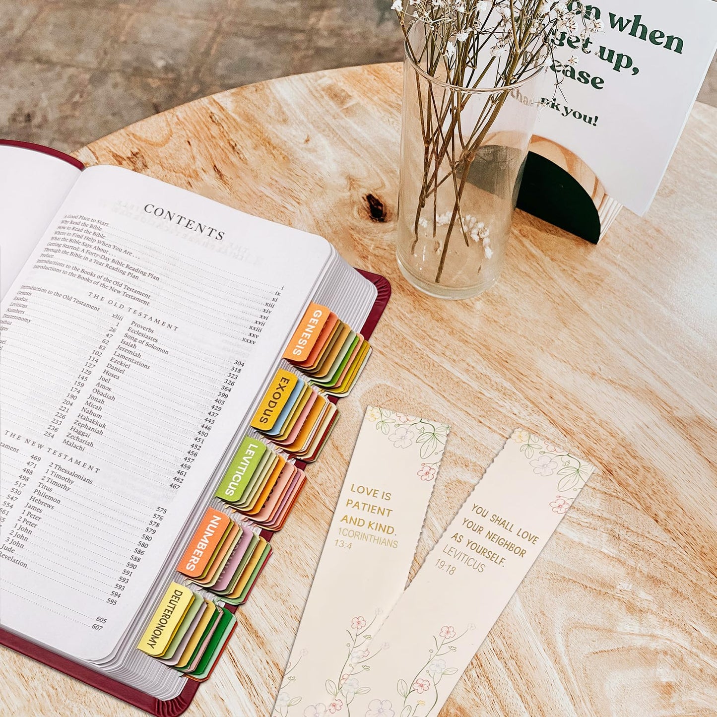 XQUESTION Bible Tabs with Delicate Cover, 75 Tabs with Chapter Titles and Summaries, Christian-Themed Stickers,Waterproof Laminated Bible Tabs,Bible Index Tabs,Bible Study Supplies(A-Boho)