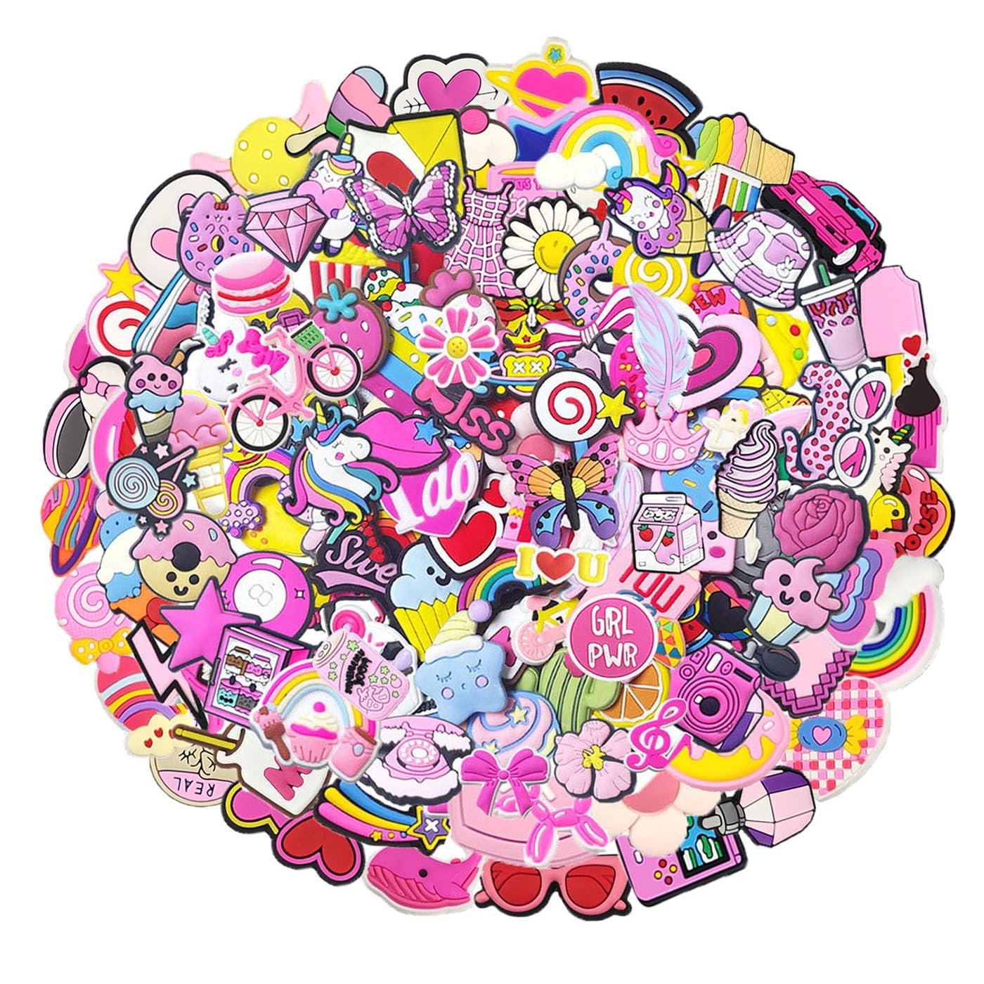 XQUESTION 35,50,100Pcs Random Shoe Charms for Girls Cartoon Cute PVC Shoes Accessories Charms,Lovely Charms Pack for Kids,Kawaii Pink Charms Shoe Decorations & Bracelet Wristband Party Gifts