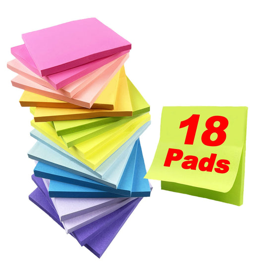 XQUESTION Sticky Notes, 18 Pads, 3 x 3 inches, Multi-color, Self-Stick Pads, 56 Sheets/Pad, School Supplies and Office Products(A-18 pads)
