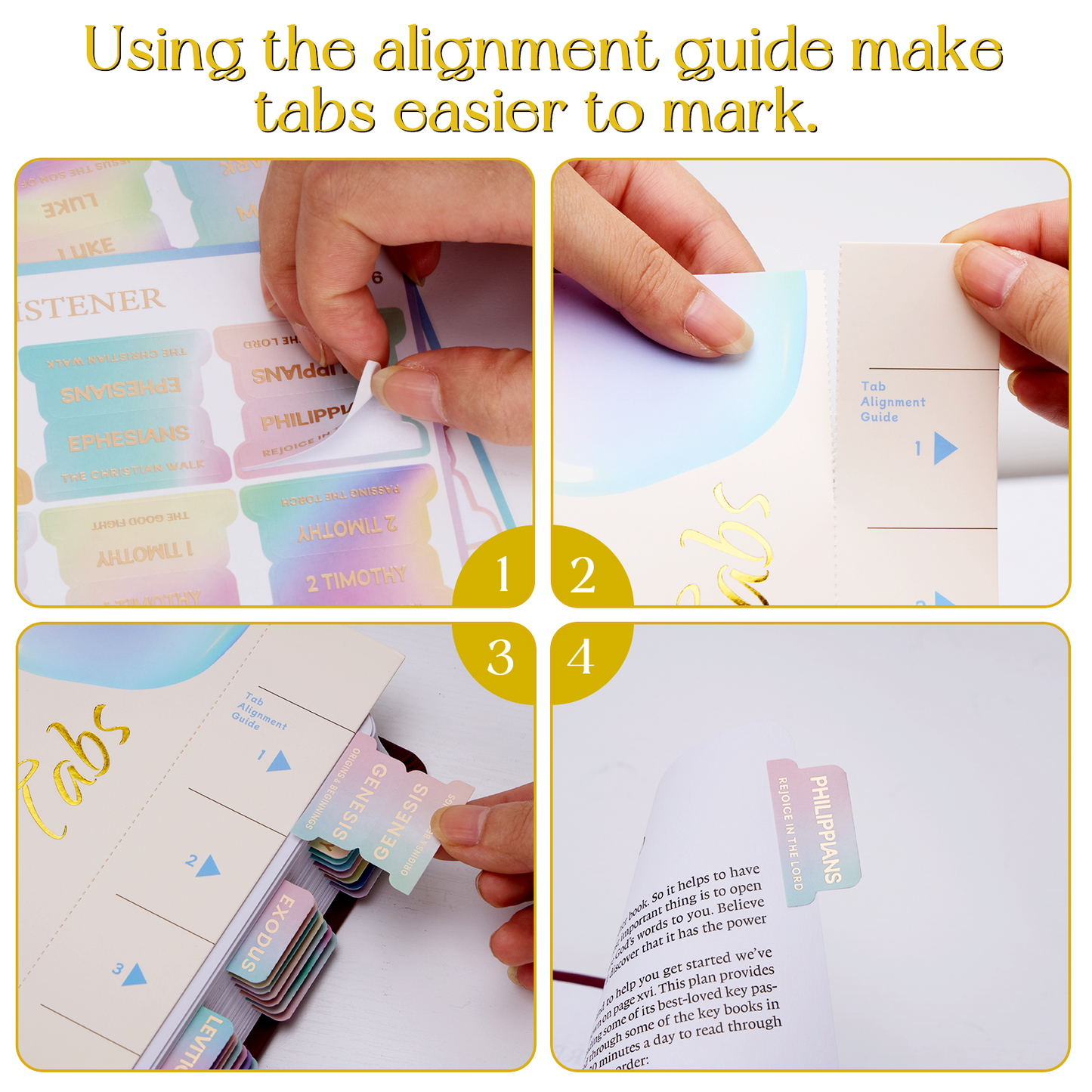 Rainbow Gold Foil Lettering Bible Tabs,Gradient Color Bible Index Tabs with Gilded Cover,75 Tabs Bible Study Supplies,Tabs with Chapter Titles and Summaries,Waterproof Laminated Tabs (Rainbow)