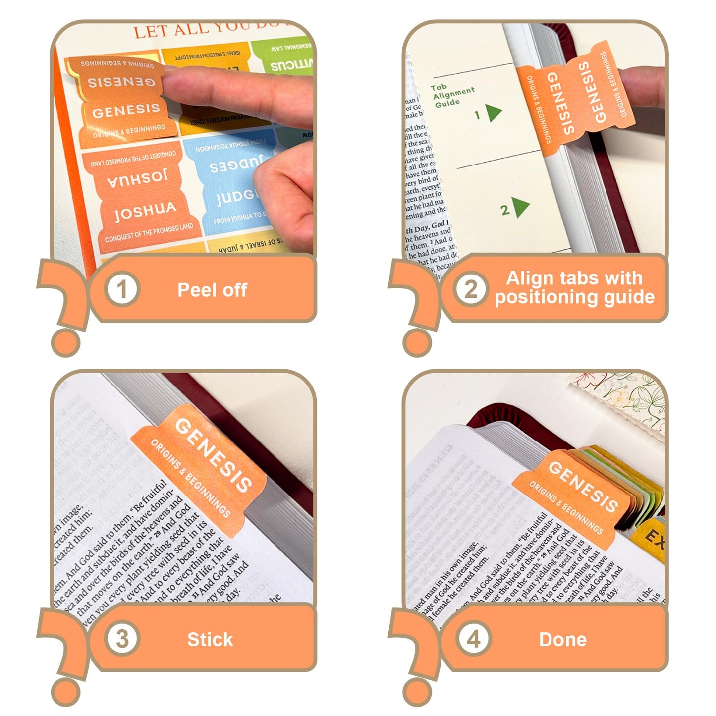 XQUESTION Bible Tabs with Delicate Cover, 75 Tabs with Chapter Titles and Summaries, Christian-Themed Stickers,Waterproof Laminated Bible Tabs,Bible Index Tabs,Bible Study Supplies(A-Boho)