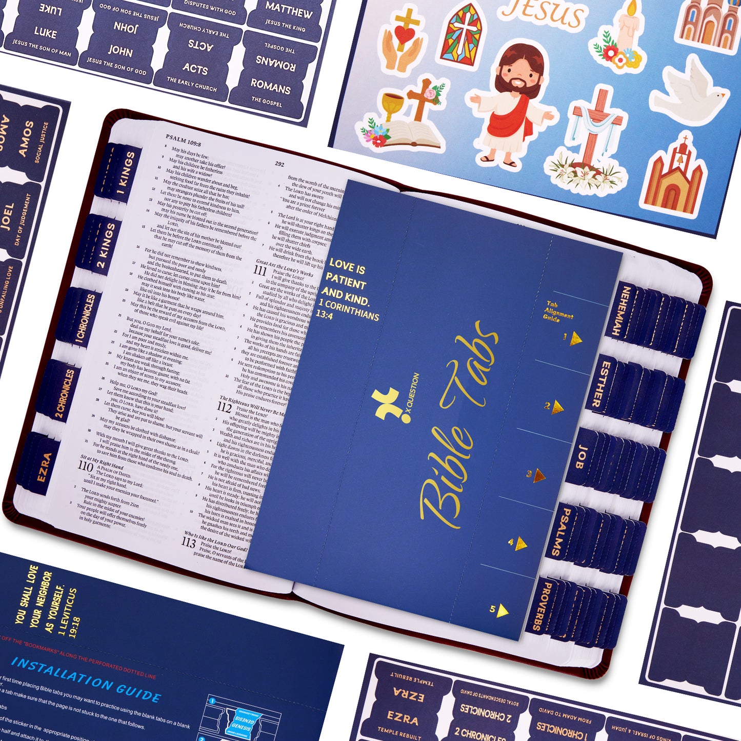 Navy Blue Gold Foil Lettering Bible Tabs, Bible Index Tabs with Gilded Cover,75 Tabs Bible Study Supplies,Tabs with Chapter Titles and Summaries,Waterproof Laminated Tabs (Navy Blue)