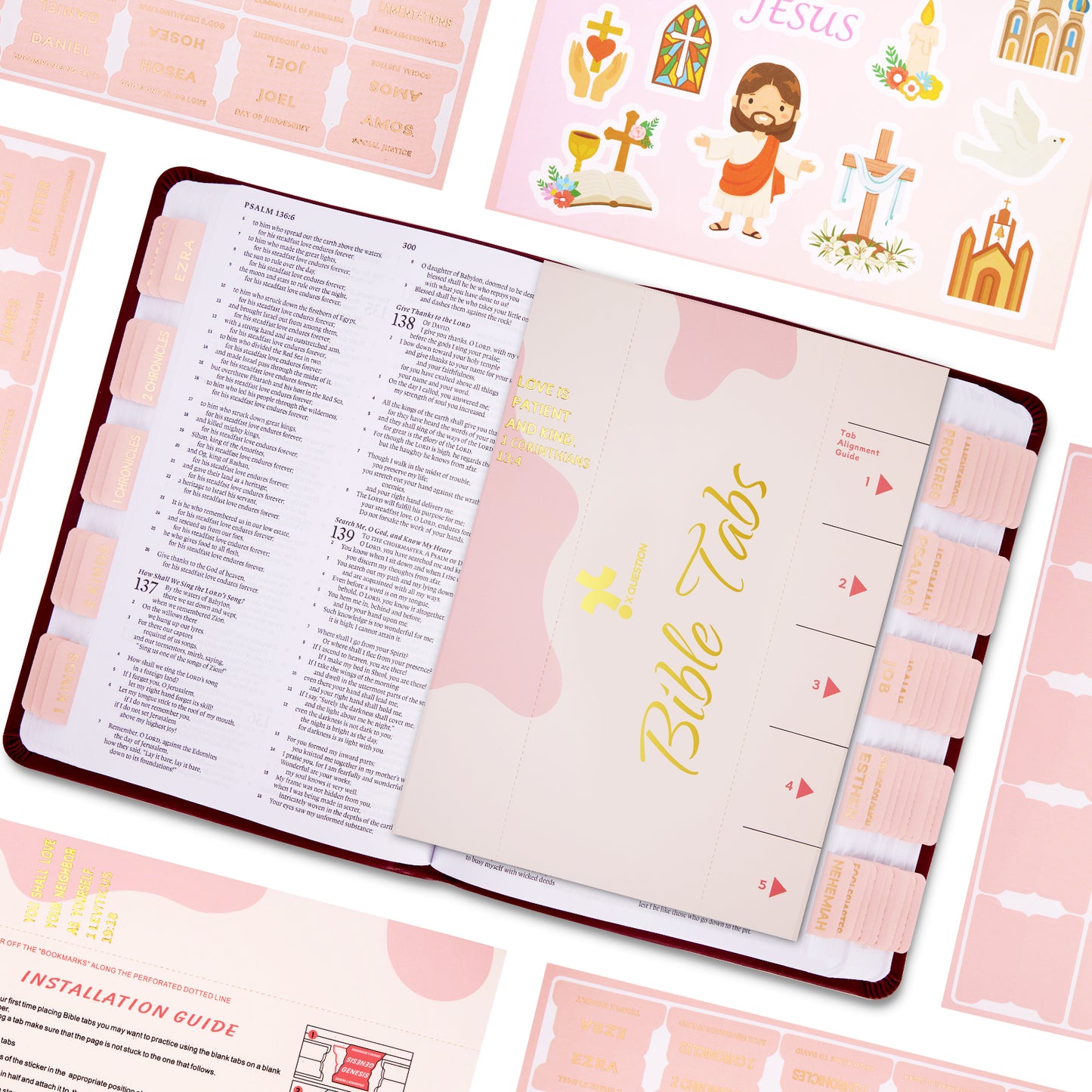 Light Peach Pink Gold Foil Lettering Bible Tabs, Bible Index Tabs with Gilded Cover,75 Tabs Bible Study Supplies,Tabs with Chapter Titles and Summaries,Waterproof Laminated Tabs (Light Peach Pink)