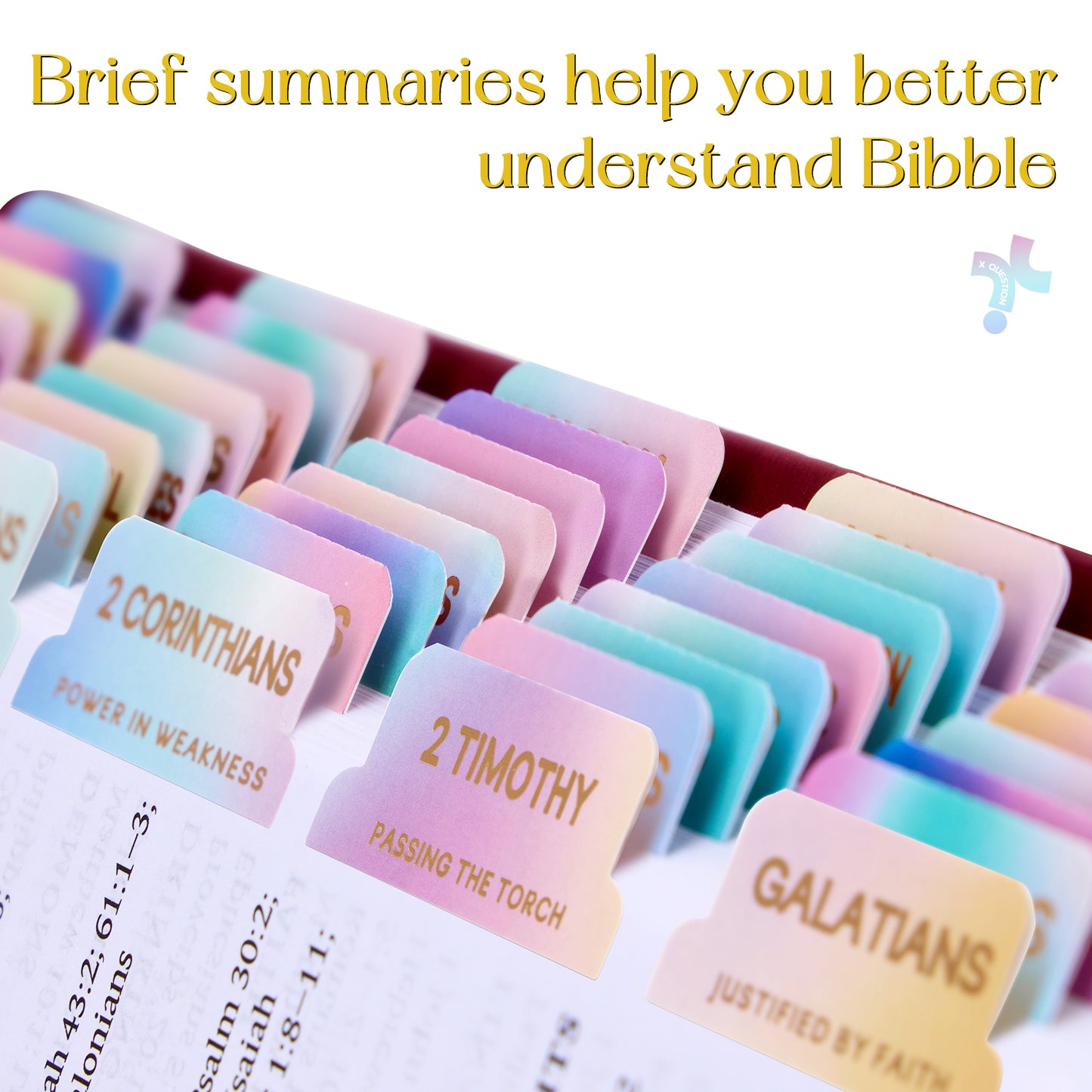 Rainbow Gold Foil Lettering Bible Tabs,Gradient Color Bible Index Tabs with Gilded Cover,75 Tabs Bible Study Supplies,Tabs with Chapter Titles and Summaries,Waterproof Laminated Tabs (Rainbow)